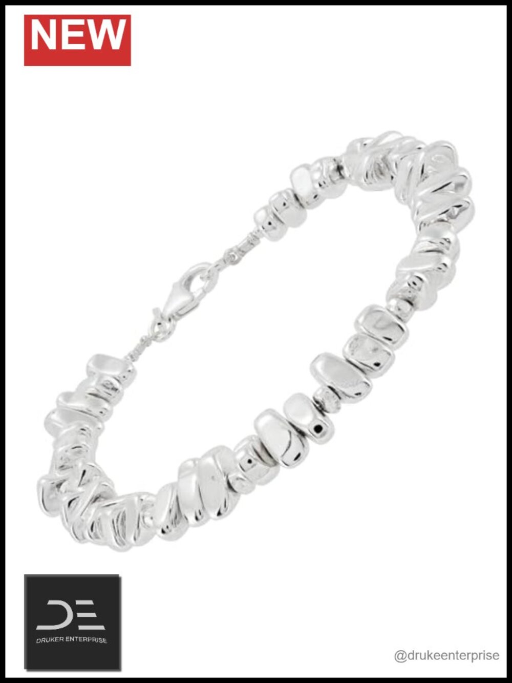 Sterling Silver Hematite Link Bracelet 7.5 Inches